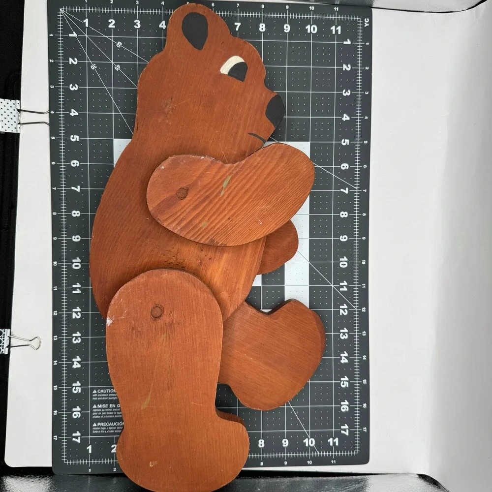 Wooden Bear Wall Decor Kids Room Brown Folk Art Articulated 16.5in Shelf Sitter